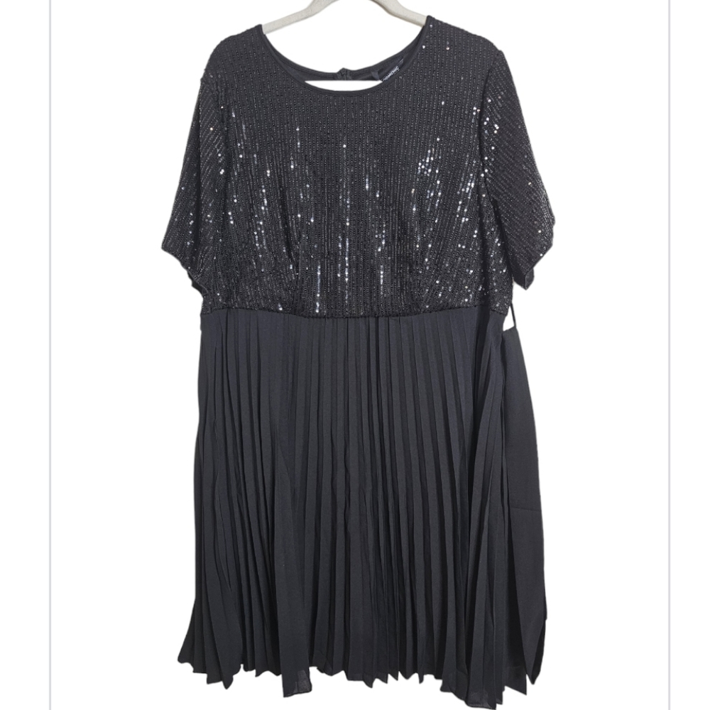 BloomChic Black Sequin Top Pleated Skirt Dress